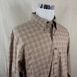 Brooks Brothers XL Slim Fit Button Down Shirt Brown Plaid Non-Iron Stretch Mens